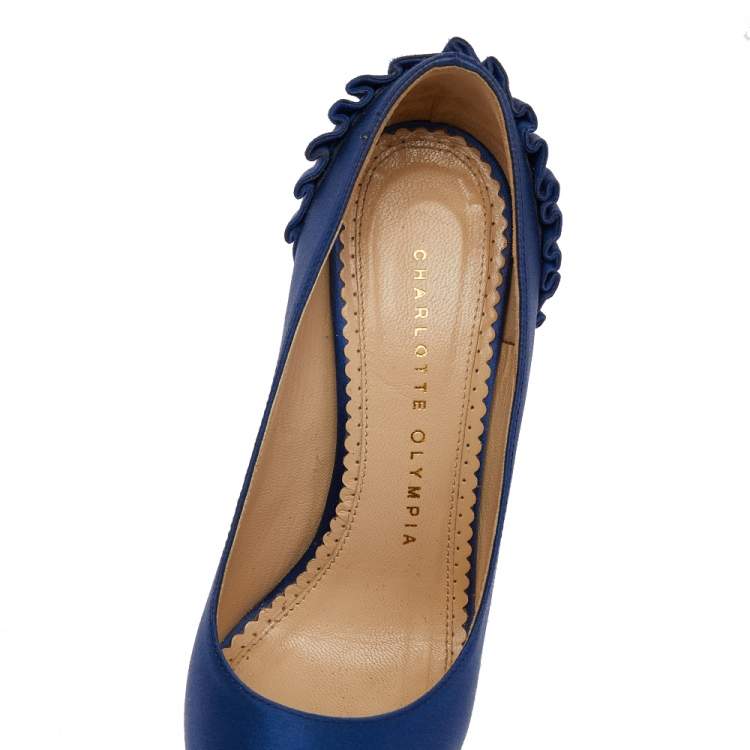 Pre Owned Charlotte Olympia Blue Satin Paloma Platform Pumps Size 35