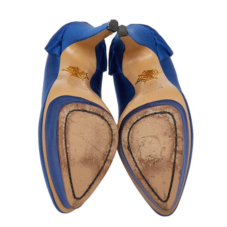 Pre Owned Charlotte Olympia Blue Satin Paloma Platform Pumps Size 35