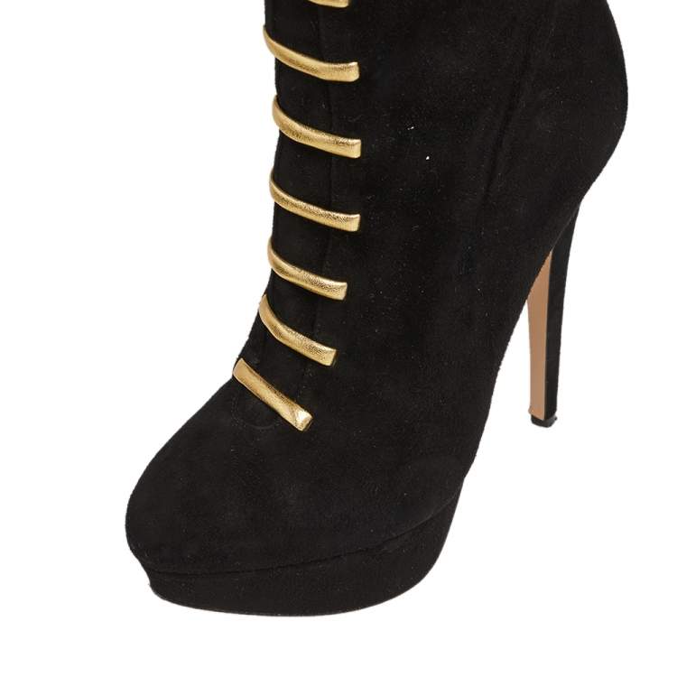 Pre Owned Charlotte Olympia Black Suede zipper Knee Length Boots Size 38