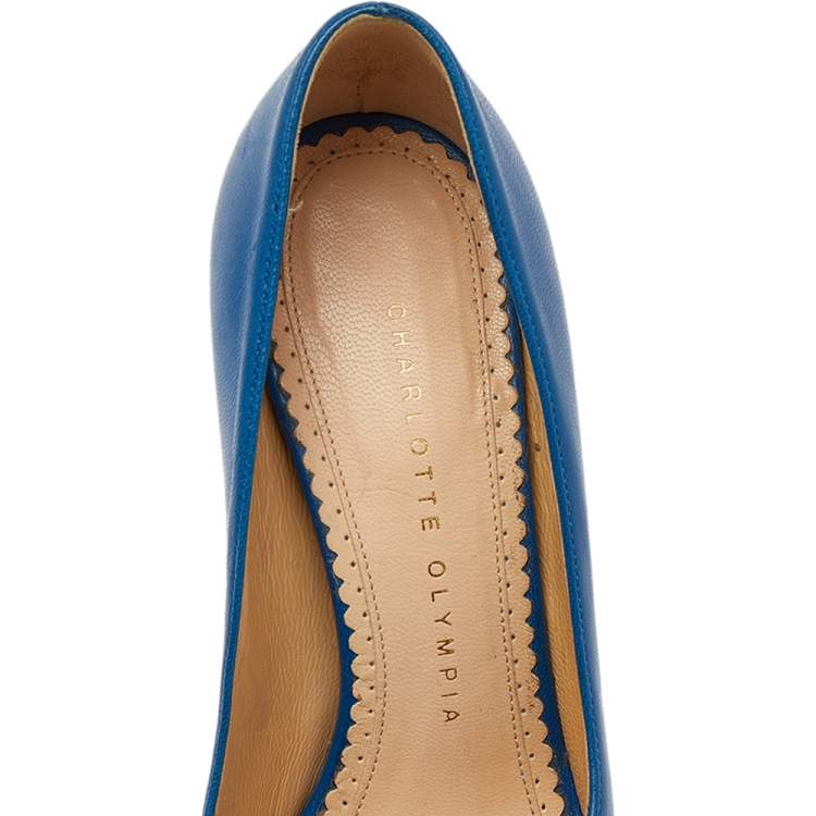 Pre Owned Charlotte Olympia Blue Leather Dolly Platform Pumps Size 35.5