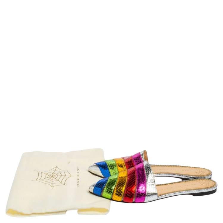 Pre Owned Charlotte Olympia Multicolor Python Embossed Leather Mule Sandals Size 37 