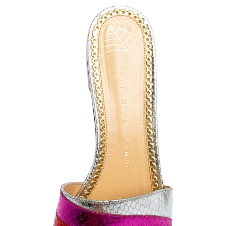 Pre Owned Charlotte Olympia Multicolor Python Embossed Leather Mule Sandals Size 37 