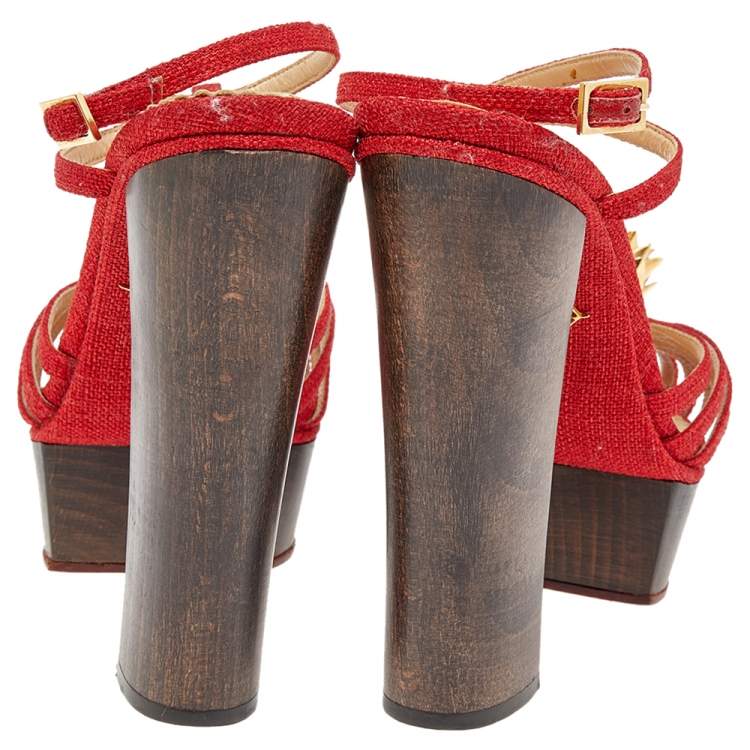 مملوكة مسبقًا Charlotte Olympia Red Fabric Strappy Ankle Strap Platform Sandals Size 39
