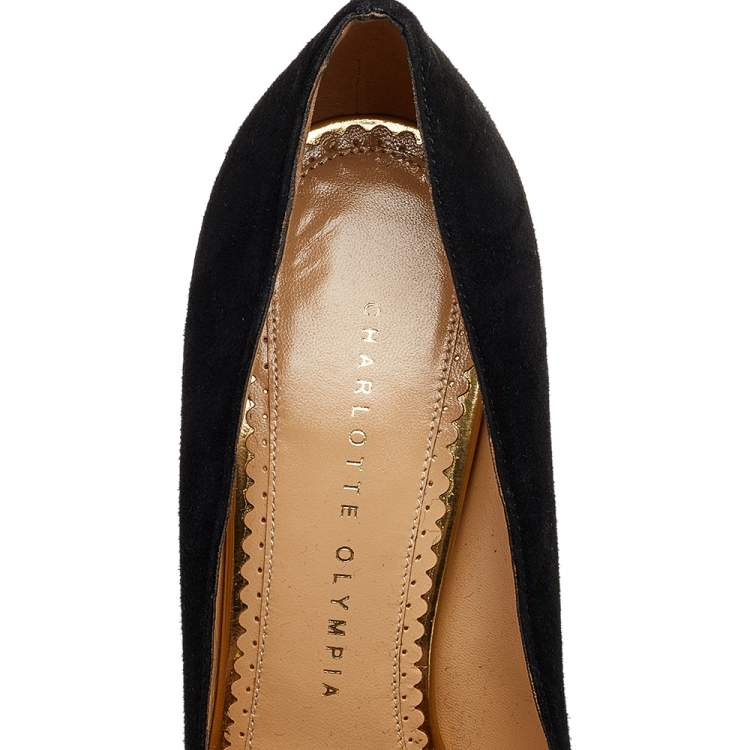 Pre Owned Charlotte Olympia Black Suede Dotty Pumps Size 39