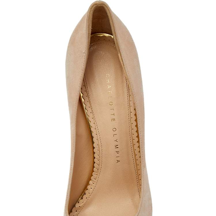 Pre Owned Charlotte Olympia Beige Suede Dolly Pumps Size 38.5