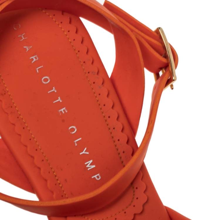 مملوكة مسبقًا Charlotte Olympia Multicolor PVC Bow Detail Ankle Strap Wedge Sandals Size 37.5