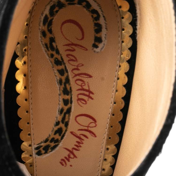 مملوكة مسبقًا Charlotte Olympia Black Velvet Alba Ankle Boots Size 36.5