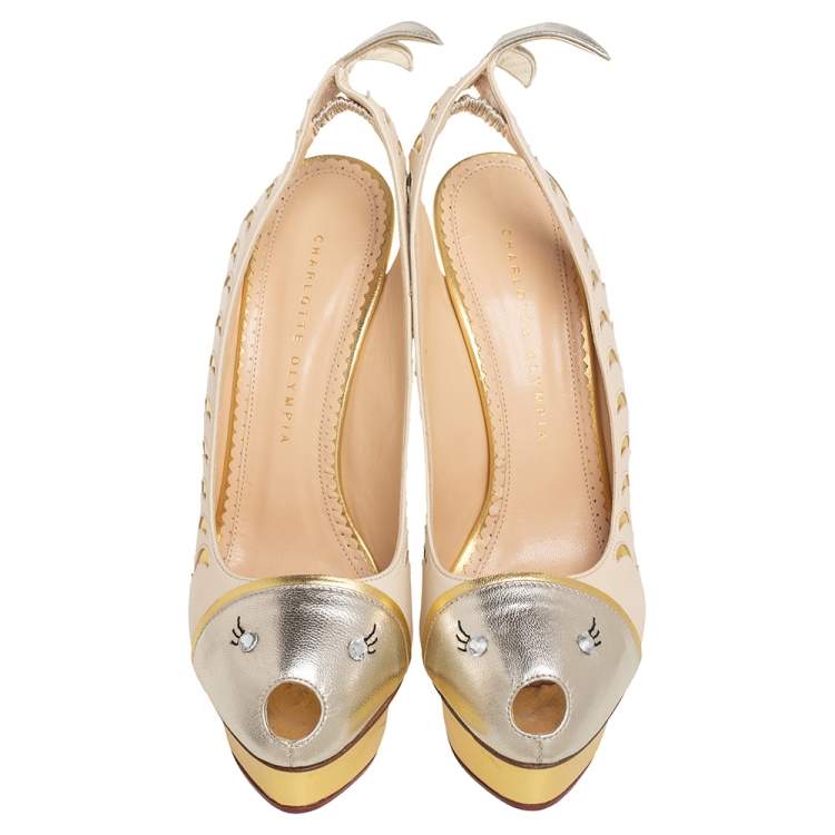 Pre Owned Charlotte Olympia Tri Color Leather Seaside Platform Sandals Size 39