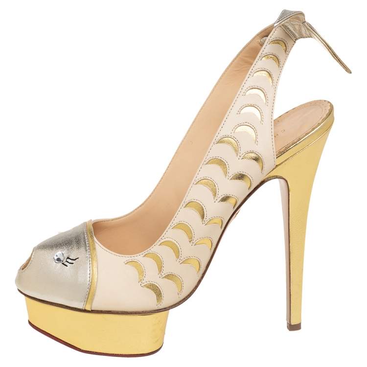 Pre Owned Charlotte Olympia Tri Color Leather Seaside Platform Sandals Size 39