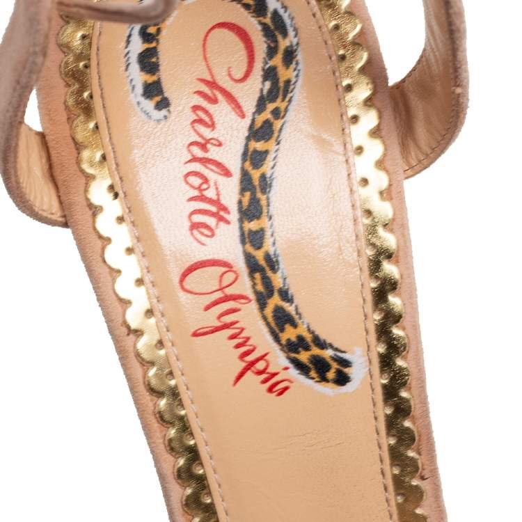 Pre Owned Charlotte Olympia Beige Suede And Feather Embellished Salsa Sandals Size 39