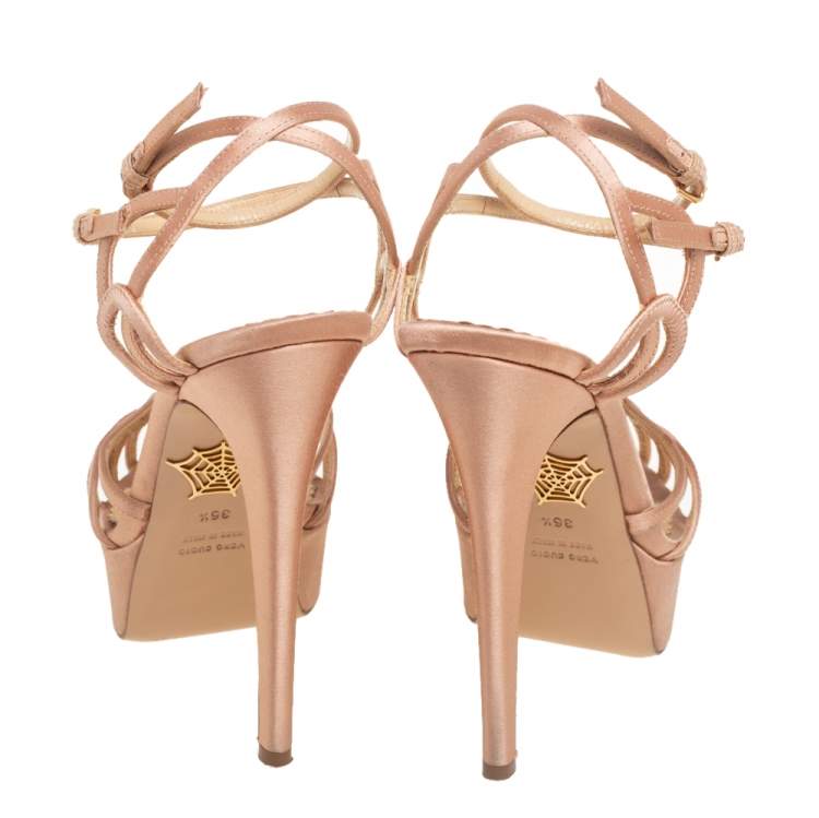 Pre Owned Charlotte Olympia Beige Satin Tiffani Platform Sandals Size  36.5
