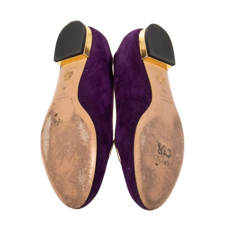 Pre Owned Charlotte Olympia Purple Suede Birthday Pisces Zodiac Flats Size 38