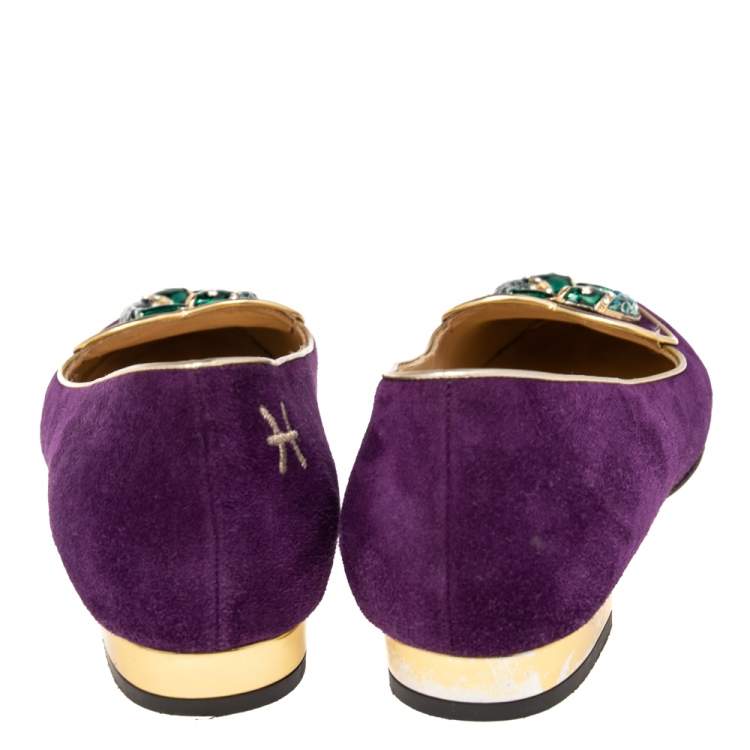 Pre Owned Charlotte Olympia Purple Suede Birthday Pisces Zodiac Flats Size 38