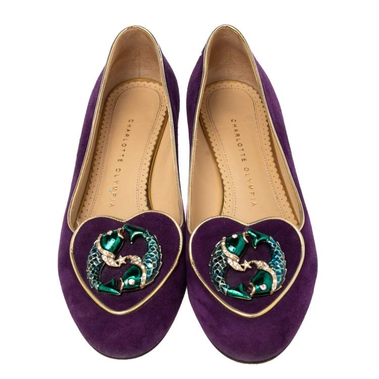 Pre Owned Charlotte Olympia Purple Suede Birthday Pisces Zodiac Flats Size 38