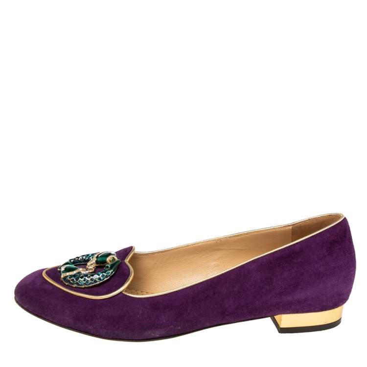 Pre Owned Charlotte Olympia Purple Suede Birthday Pisces Zodiac Flats Size 38