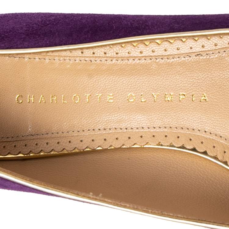 Pre Owned Charlotte Olympia Purple Suede Birthday Pisces Zodiac Flats Size 38