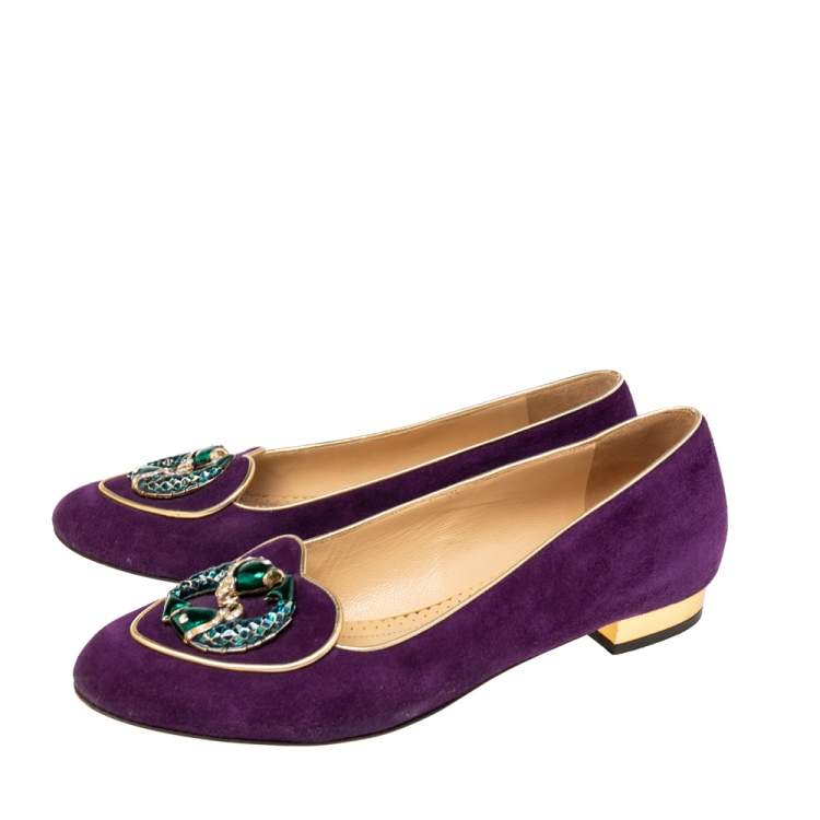 Pre Owned Charlotte Olympia Purple Suede Birthday Pisces Zodiac Flats Size 38