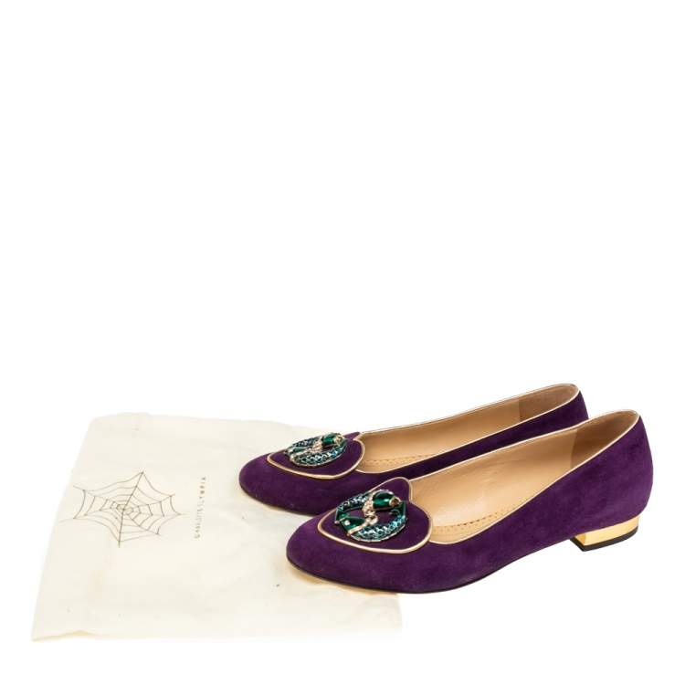 Pre Owned Charlotte Olympia Purple Suede Birthday Pisces Zodiac Flats Size 38