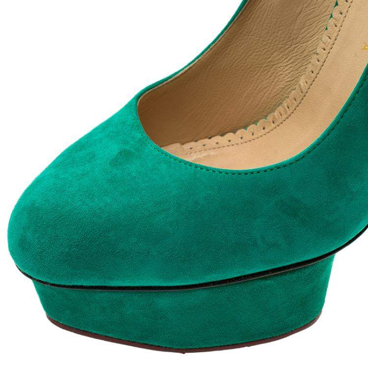 Pre Owned Charlotte Olympia Green Suede Dolly Platform Pumps Size 40
