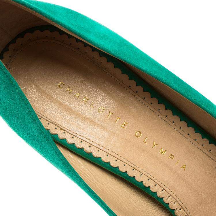 Pre Owned Charlotte Olympia Green Suede Dolly Platform Pumps Size 40