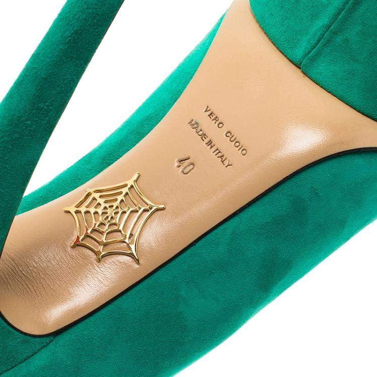 Pre Owned Charlotte Olympia Green Suede Dolly Platform Pumps Size 40