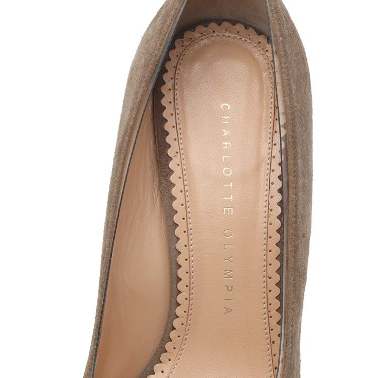 Pre Owned Charlotte Olympia Brown Suede PVC Trimmed Natalie Pumps Size 38