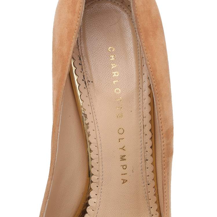 Pre Owned Charlotte Olympia Brown Suede Dolly Platform Pumps Size 37.5