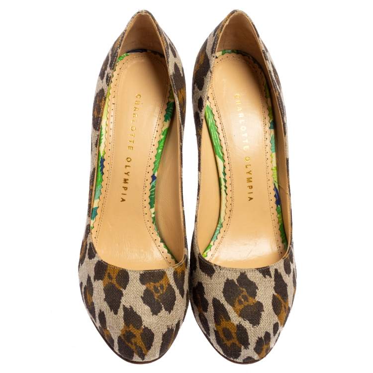 Pre Owned Charlotte Olympia Tricolor Animal Print Canvas Platform Pumps Size 38