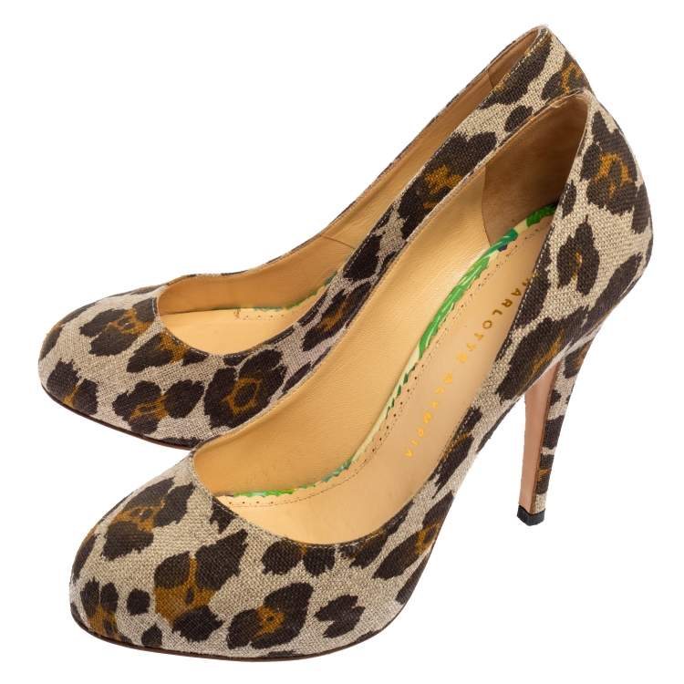 Pre Owned Charlotte Olympia Tricolor Animal Print Canvas Platform Pumps Size 38