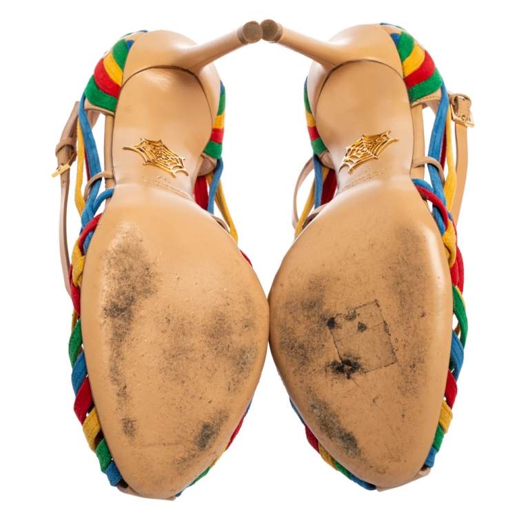Pre Owned Charlotte Olympia  Multicolor Suede And Leather  X Strap Retro Pumps Size 37