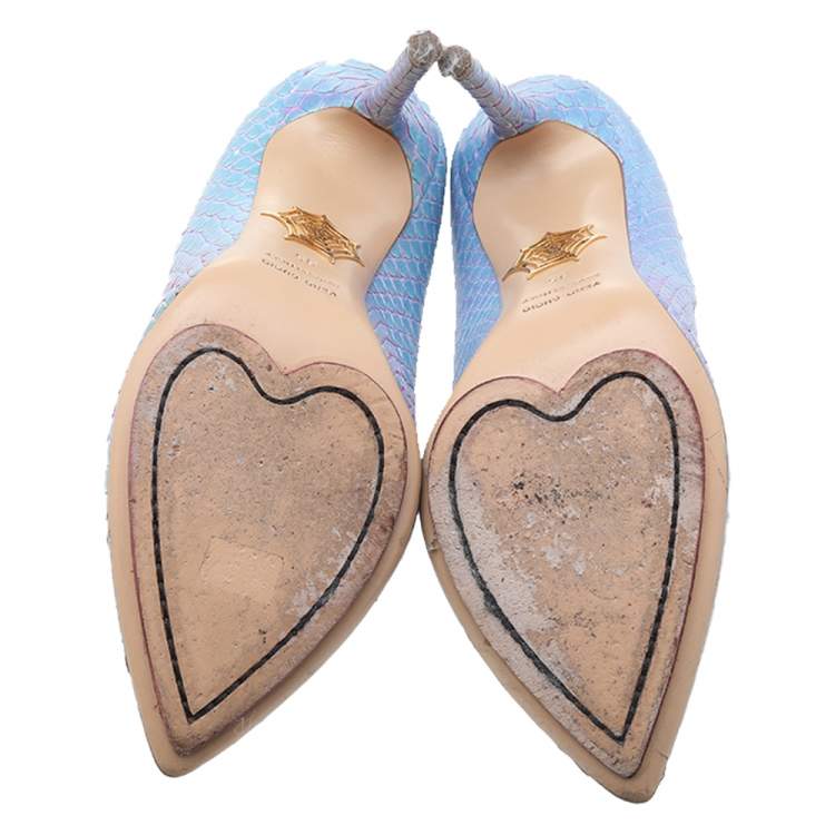 Pre Owned Charlotte Olympia Blue Python Leather Monroe Pointed Toe Pumps Size 35