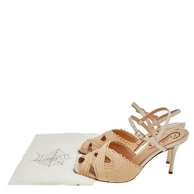 مملوكة مسبقًا Charlotte Olympia Beige Jute And Leather Slingback Sandals Size 38