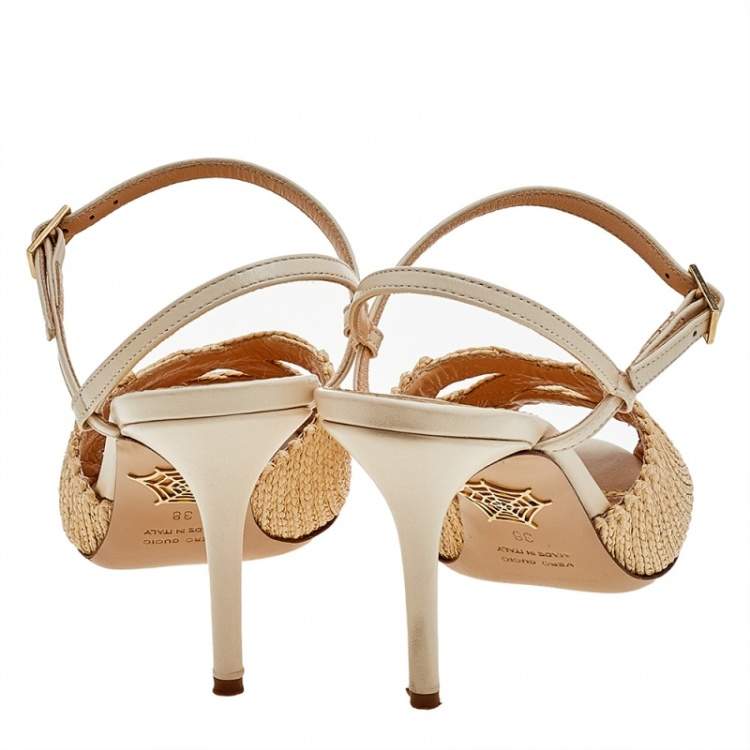 مملوكة مسبقًا Charlotte Olympia Beige Jute And Leather Slingback Sandals Size 38