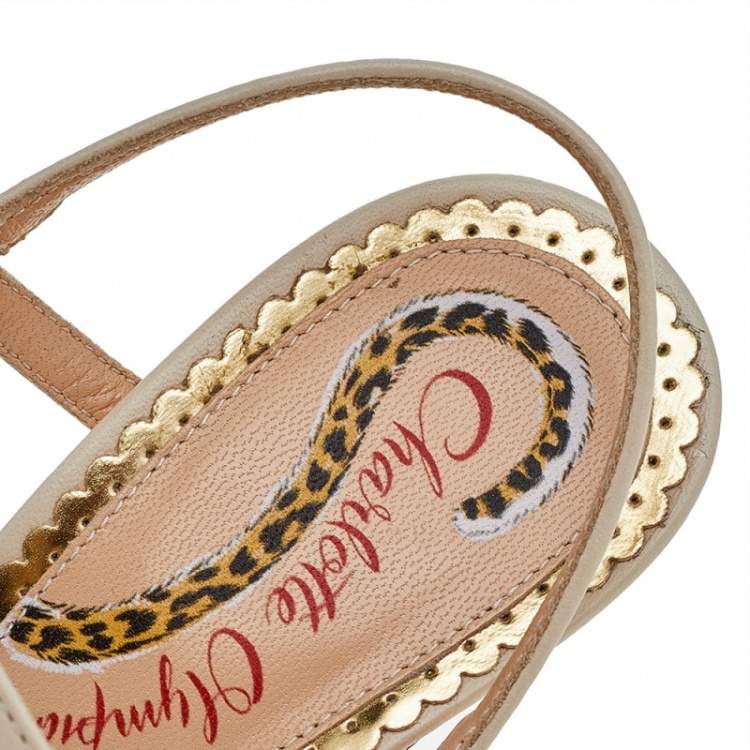 مملوكة مسبقًا Charlotte Olympia Beige Jute And Leather Slingback Sandals Size 38