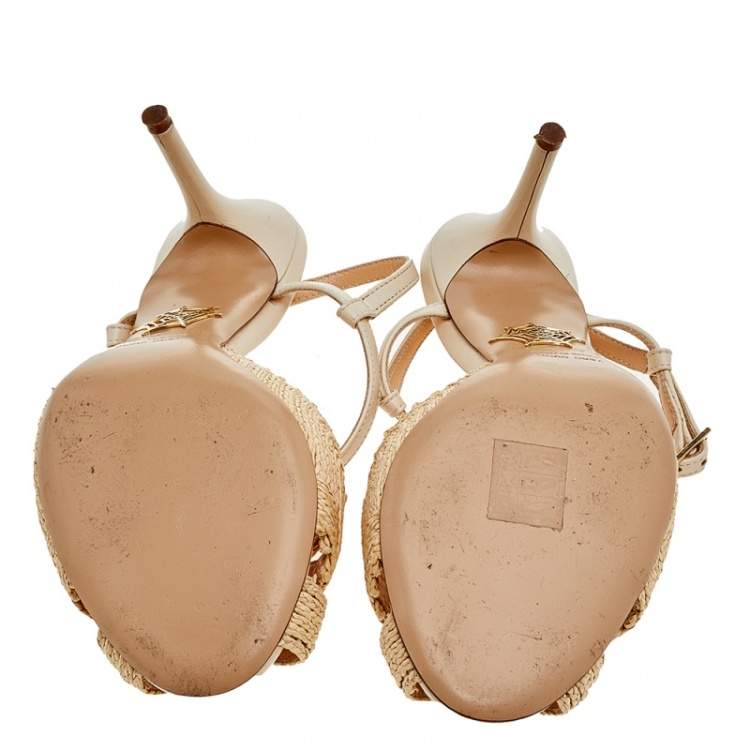 مملوكة مسبقًا Charlotte Olympia Beige Jute And Leather Slingback Sandals Size 38