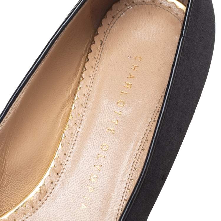 Pre Owned Charlotte Olympia Black Satin Emoticat Cheeky Kitty Flat Sandals Size 37