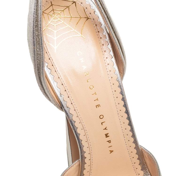 Pre Owned Charlotte Olympia Metallic Silver Leather Platform Sandals Size 41
