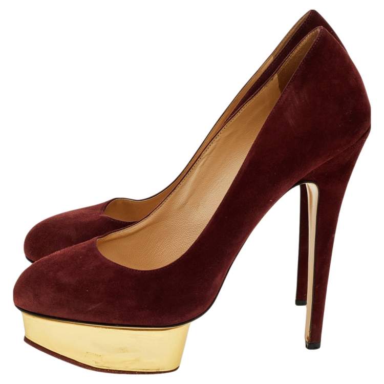 Pre Owned Charlotte Olympia Burgundy Suede Dolly Platform Pumps Size 40