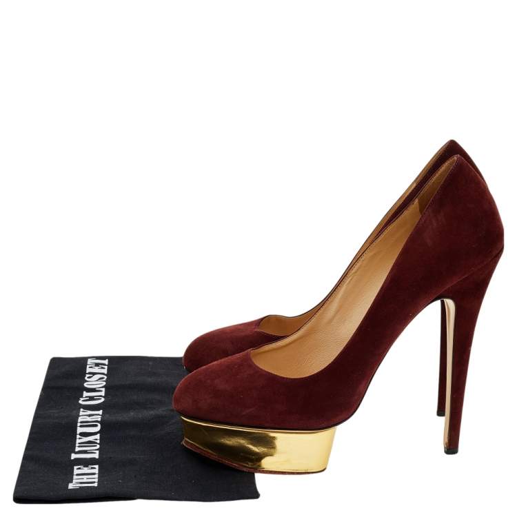 Pre Owned Charlotte Olympia Burgundy Suede Dolly Platform Pumps Size 40