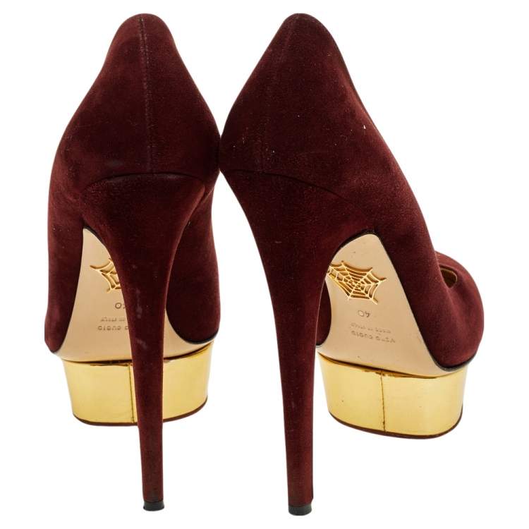 Pre Owned Charlotte Olympia Burgundy Suede Dolly Platform Pumps Size 40
