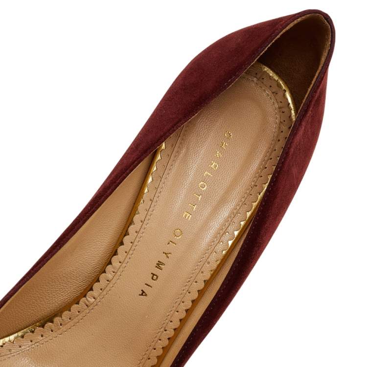 Pre Owned Charlotte Olympia Burgundy Suede Dolly Platform Pumps Size 40