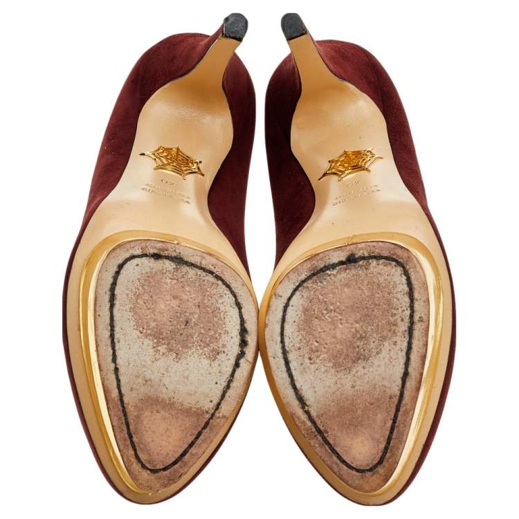 Pre Owned Charlotte Olympia Burgundy Suede Dolly Platform Pumps Size 40