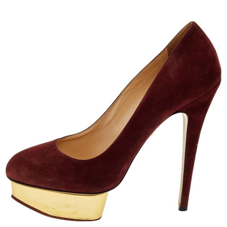 Pre Owned Charlotte Olympia Burgundy Suede Dolly Platform Pumps Size 40