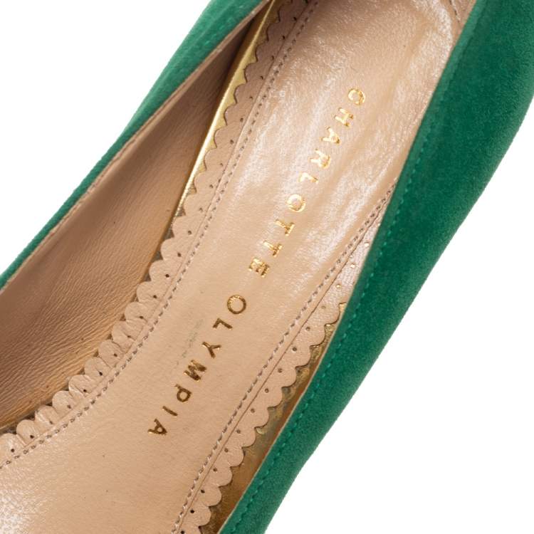 Pre Owned Charlotte Olympia Green/Blue Suede Dolly Platform Pumps Size 36