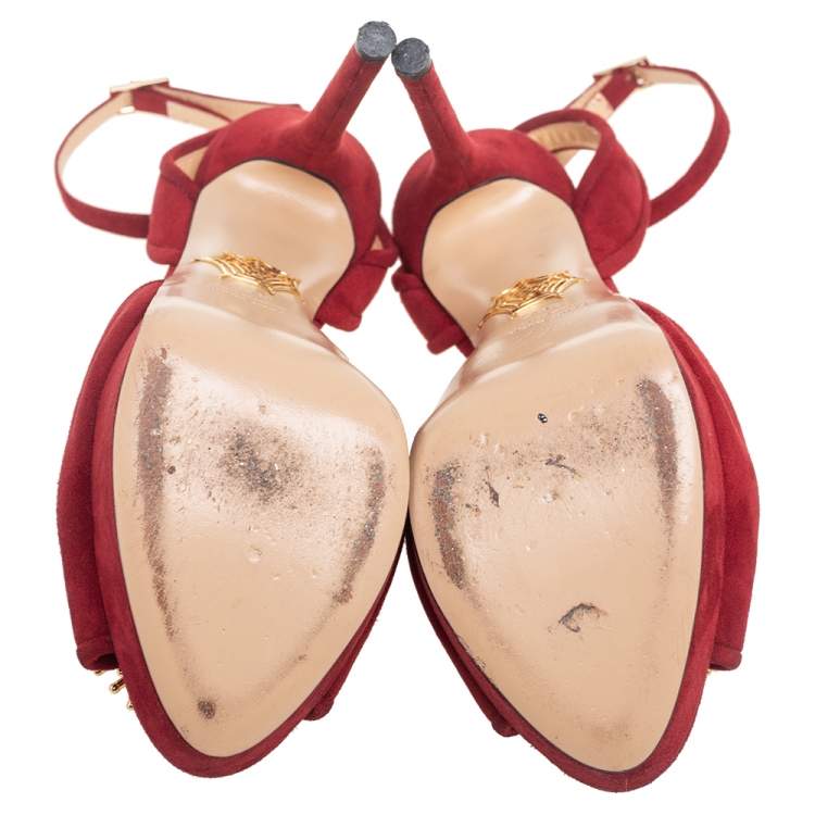 Pre Owned Charlotte Olympia Red Suede Orbital Pomeline Platform Sandals Size 36.5