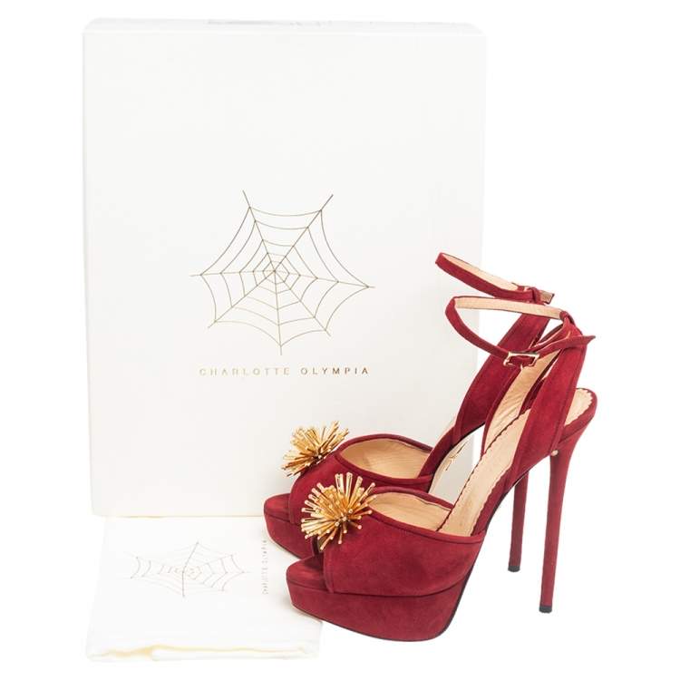 Pre Owned Charlotte Olympia Red Suede Orbital Pomeline Platform Sandals Size 36.5