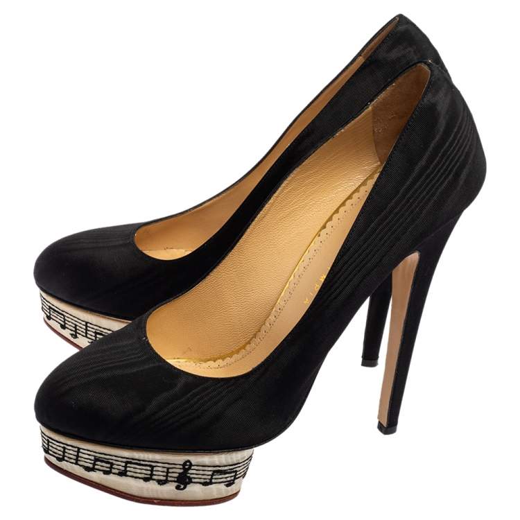 Pre Owned Charlotte Olympia Black Canvas Dolly Platform Pumps Size 41