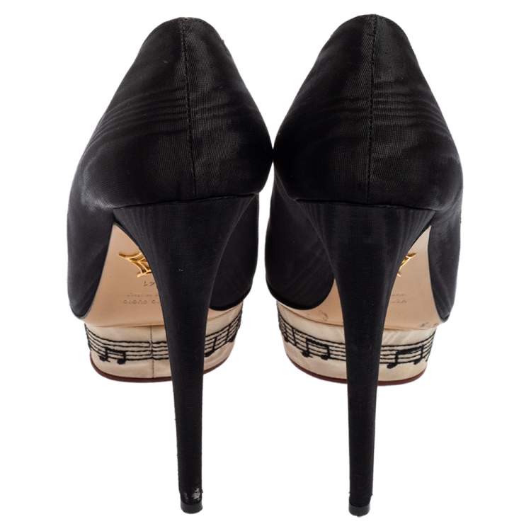Pre Owned Charlotte Olympia Black Canvas Dolly Platform Pumps Size 41
