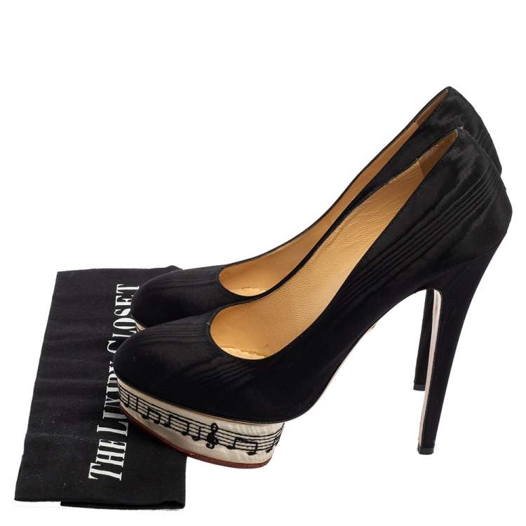 Pre Owned Charlotte Olympia Black Canvas Dolly Platform Pumps Size 41