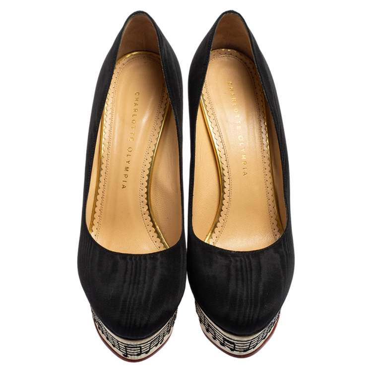 Pre Owned Charlotte Olympia Black Canvas Dolly Platform Pumps Size 41